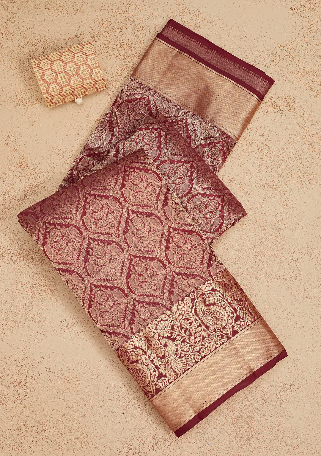 Dark Maroon Zariwork Pure Silk Saree-Koskii