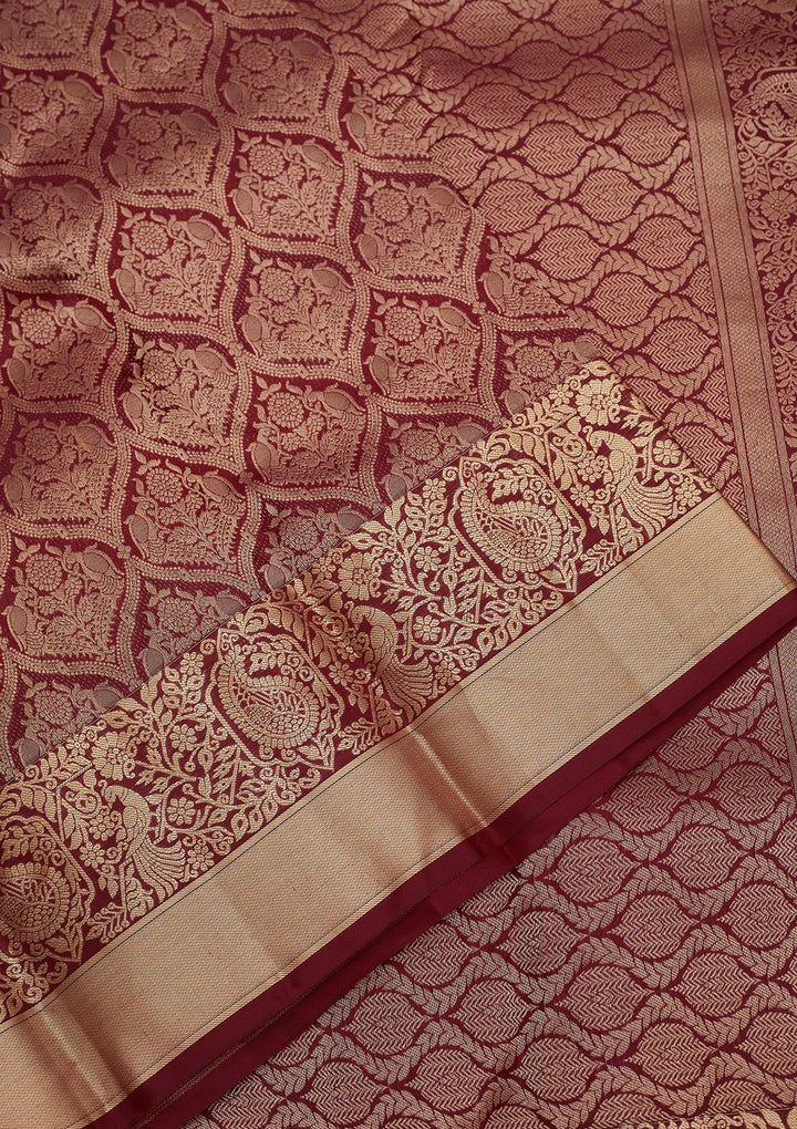Dark Maroon Zariwork Pure Silk Saree-Koskii