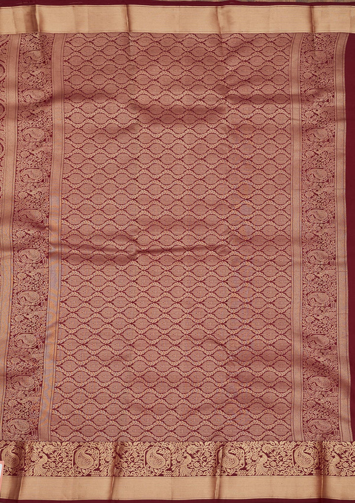 Dark Maroon Zariwork Pure Silk Saree-Koskii