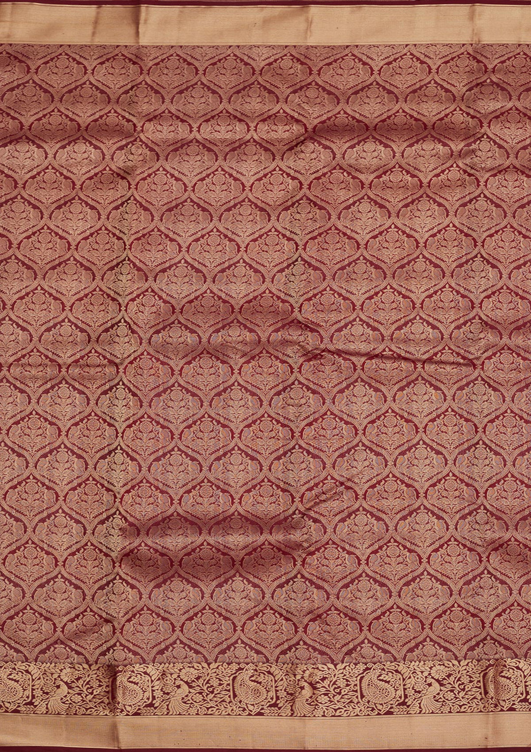 Dark Maroon Zariwork Pure Silk Saree-Koskii