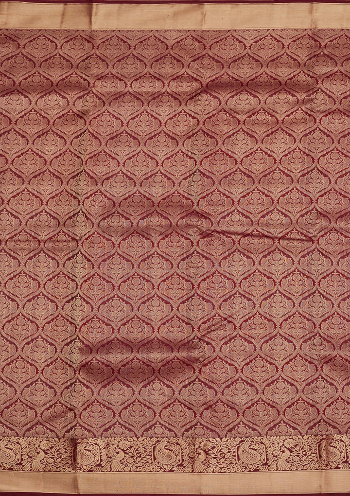 Dark Maroon Zariwork Pure Silk Saree-Koskii