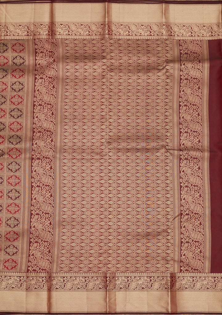 Dark Maroon Zariwork Pure Silk Saree-Koskii