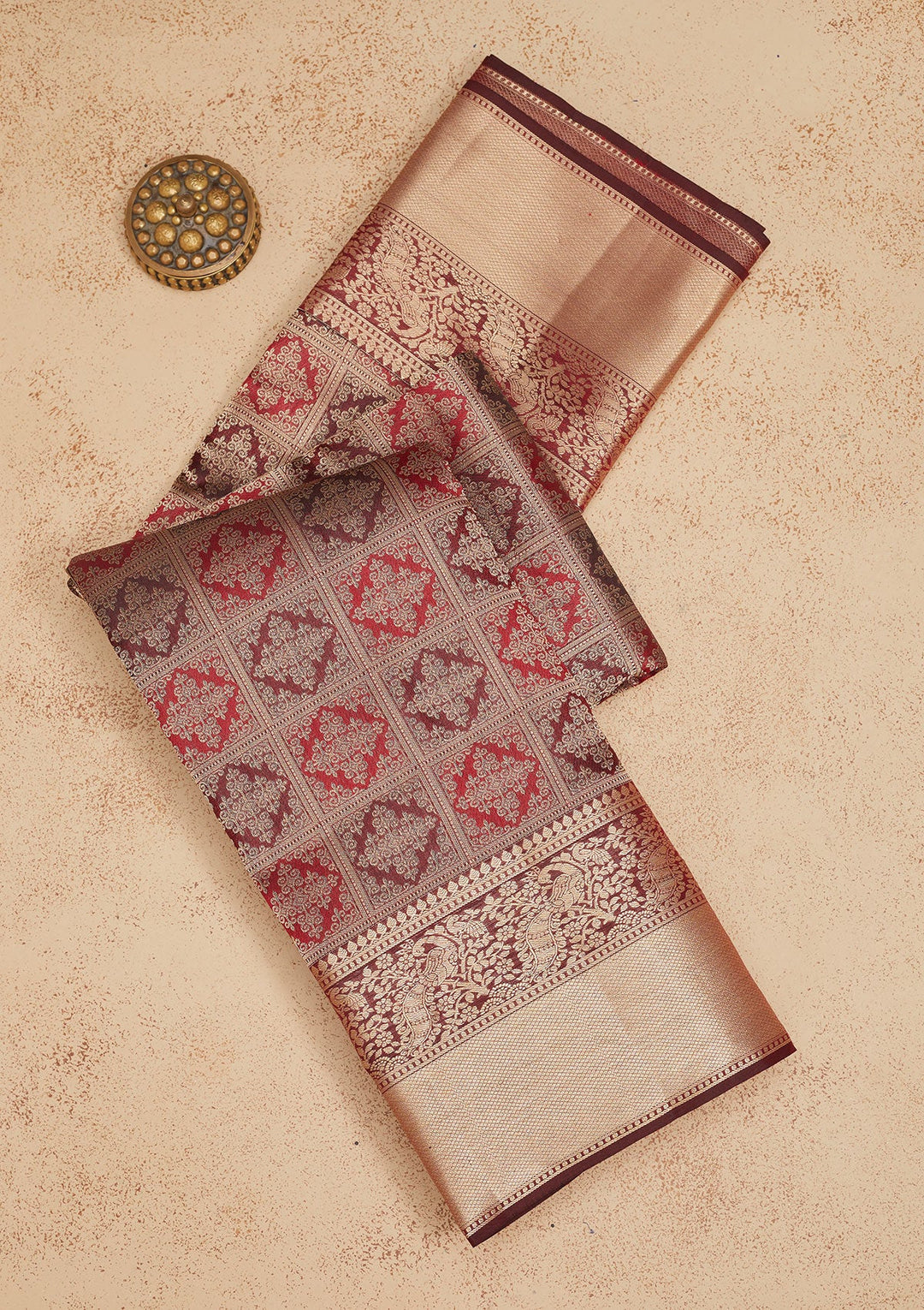 Dark Maroon Zariwork Pure Silk Saree-Koskii
