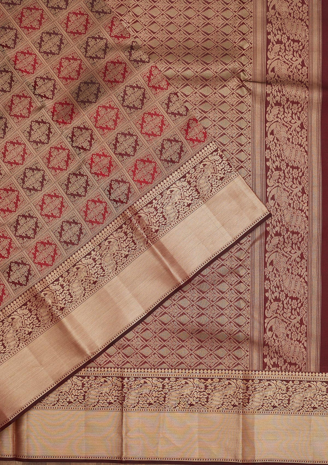 Dark Maroon Zariwork Pure Silk Saree-Koskii