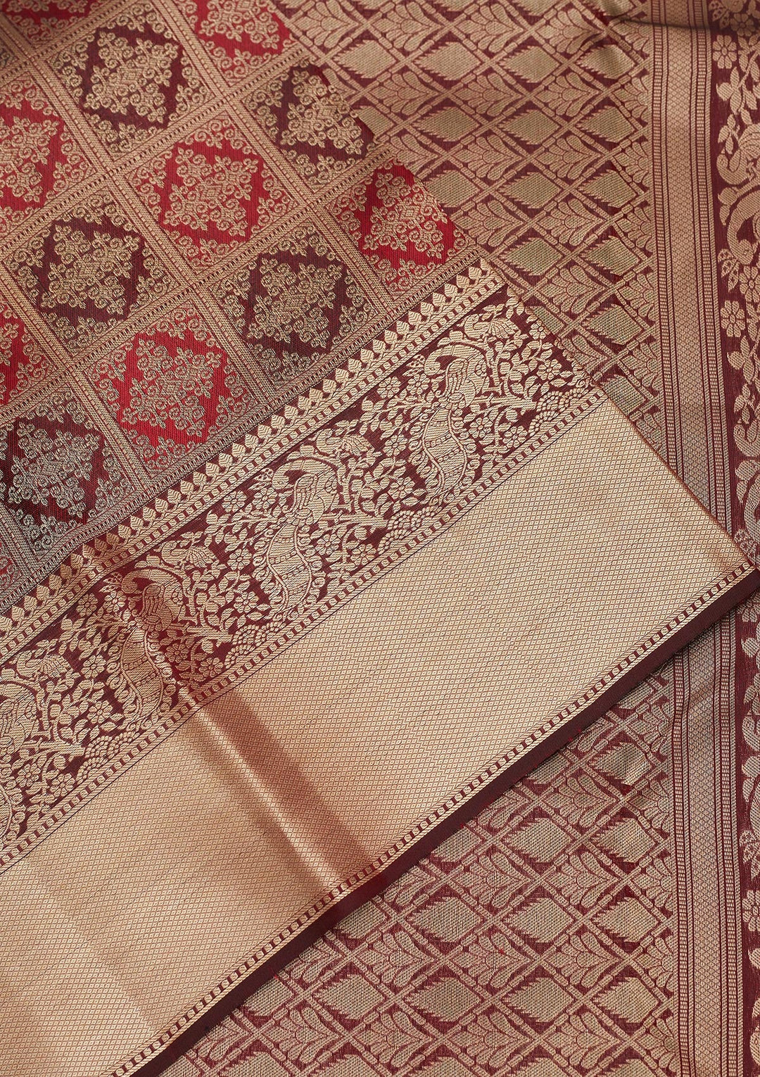 Dark Maroon Zariwork Pure Silk Saree-Koskii