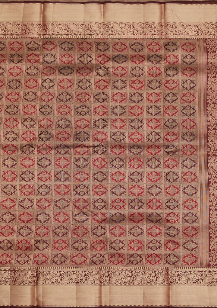 Dark Maroon Zariwork Pure Silk Saree-Koskii