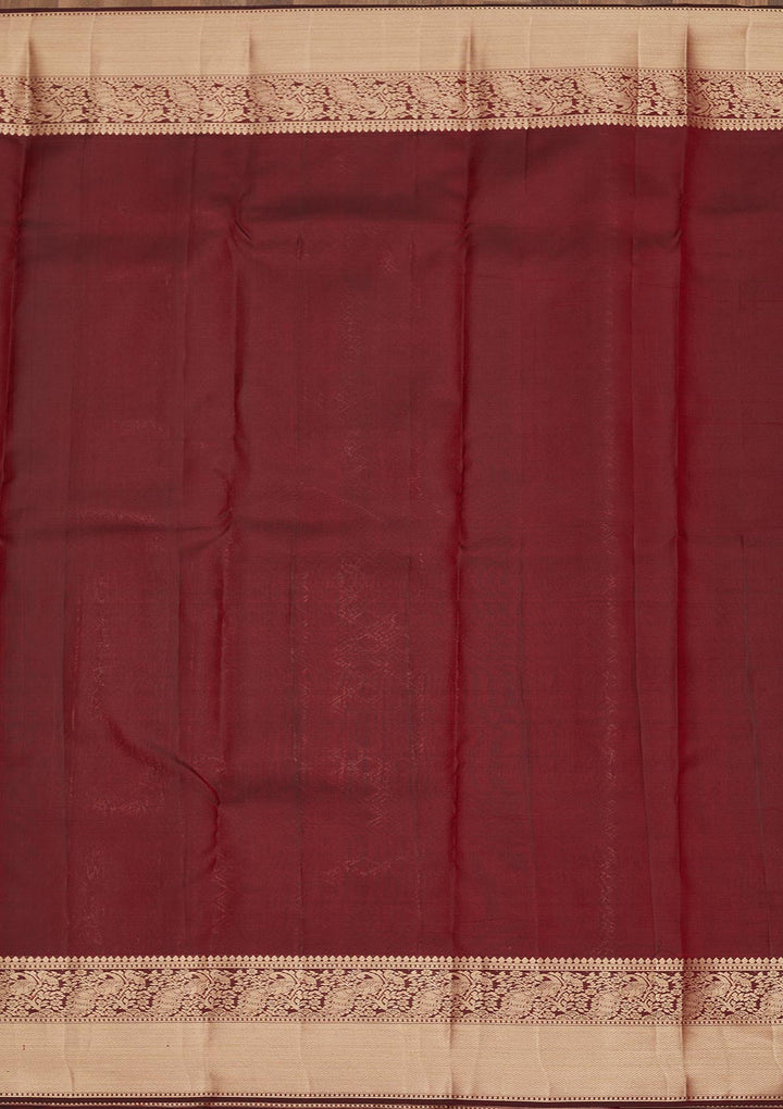 Dark Maroon Zariwork Pure Silk Saree-Koskii