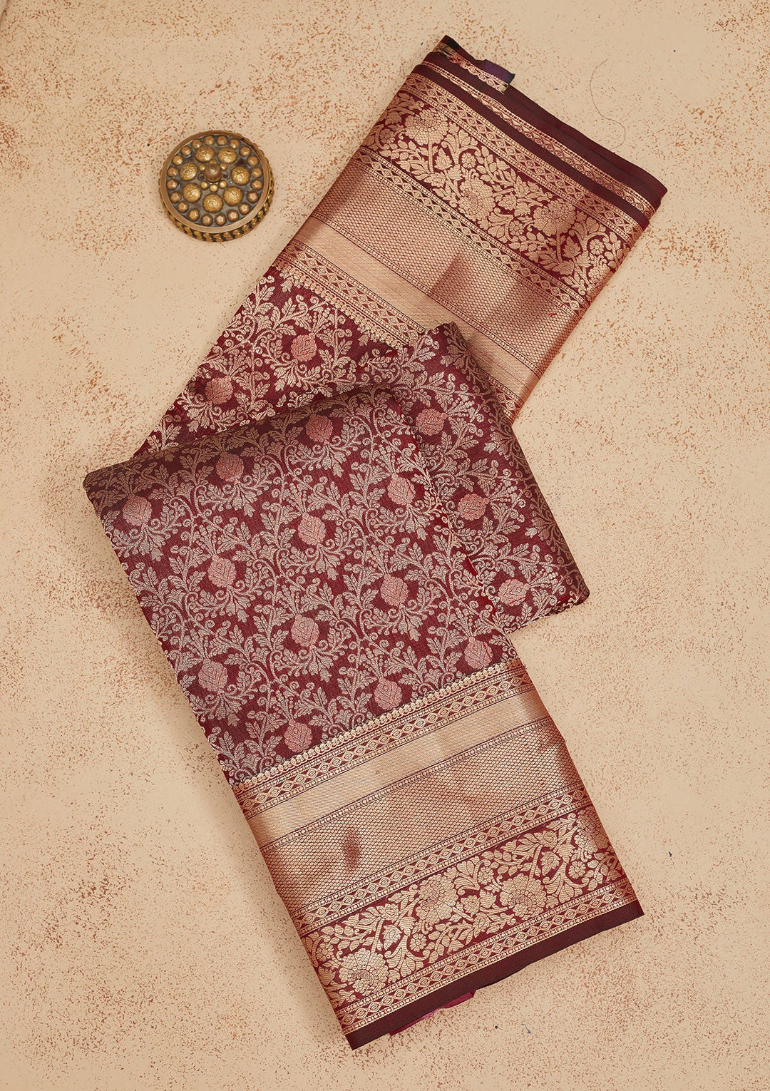 Dark Maroon Zariwork Pure Silk Saree-Koskii
