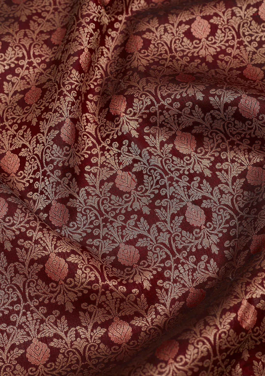 Dark Maroon Zariwork Pure Silk Saree-Koskii