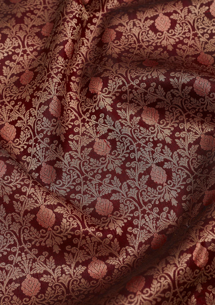 Dark Maroon Zariwork Pure Silk Saree-Koskii