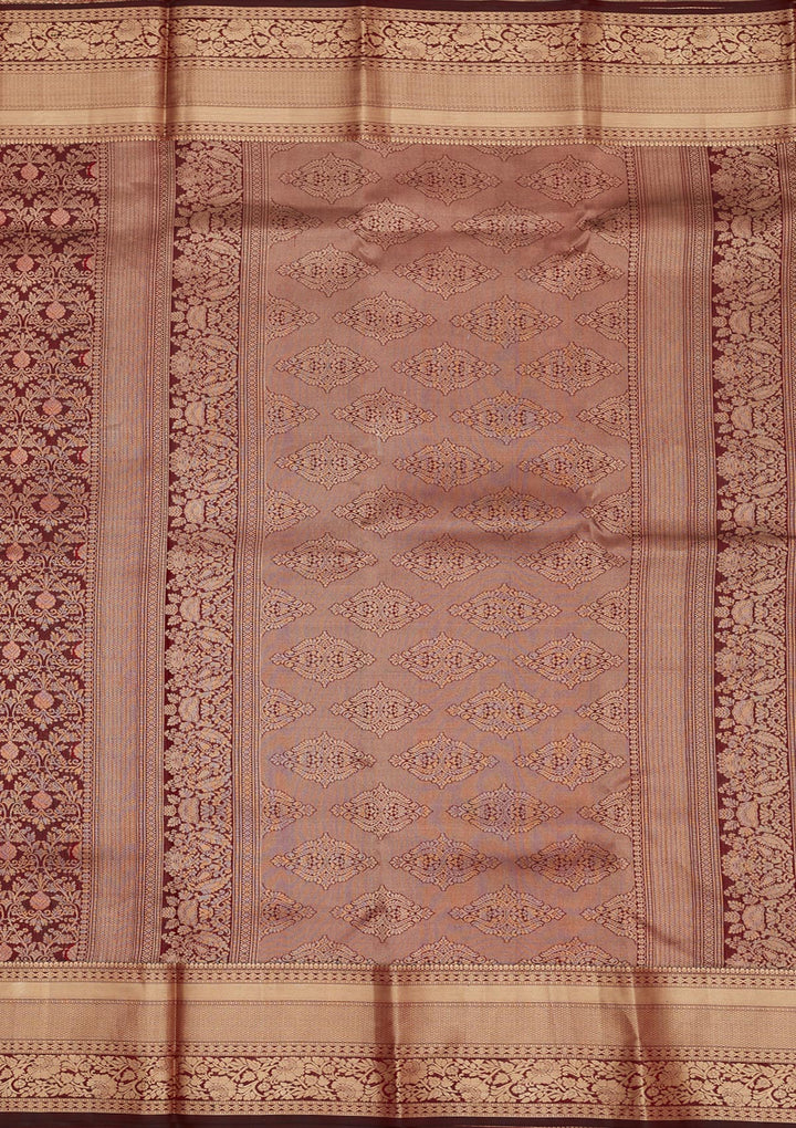 Dark Maroon Zariwork Pure Silk Saree-Koskii