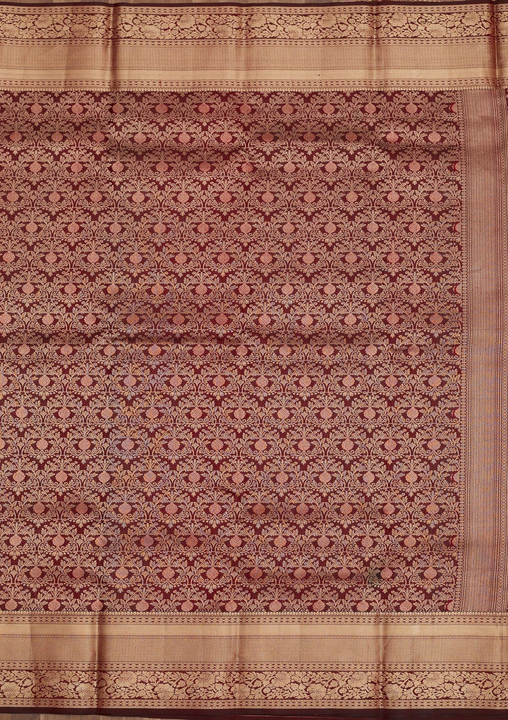 Dark Maroon Zariwork Pure Silk Saree-Koskii