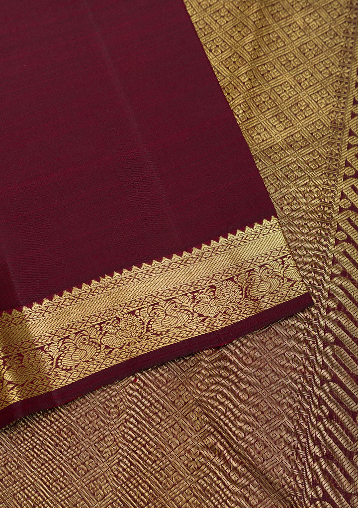Dark Maroon Zariwork Pure Silk Saree-Koskii