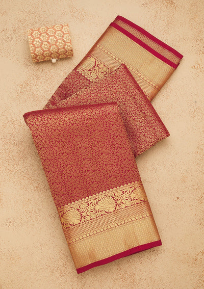 Dark Maroon Zariwork Pure Silk Saree-Koskii