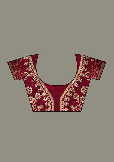 Dark Maroon Zariwork Tissue Saree-Koskii