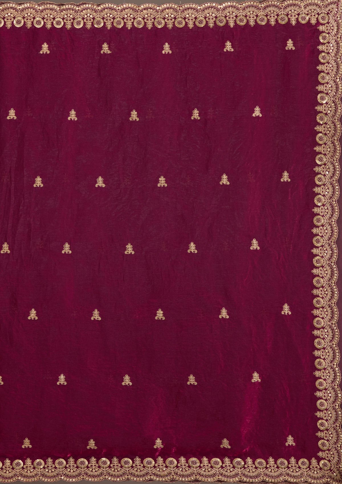 Dark Maroon Zariwork Tissue Saree-Koskii