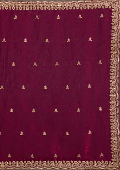 Dark Maroon Zariwork Tissue Saree-Koskii