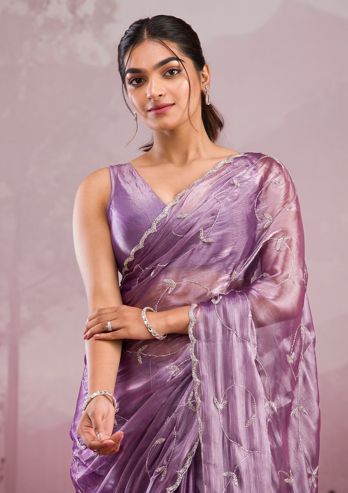 Lavender Cutdana Tissue Saree-Koskii