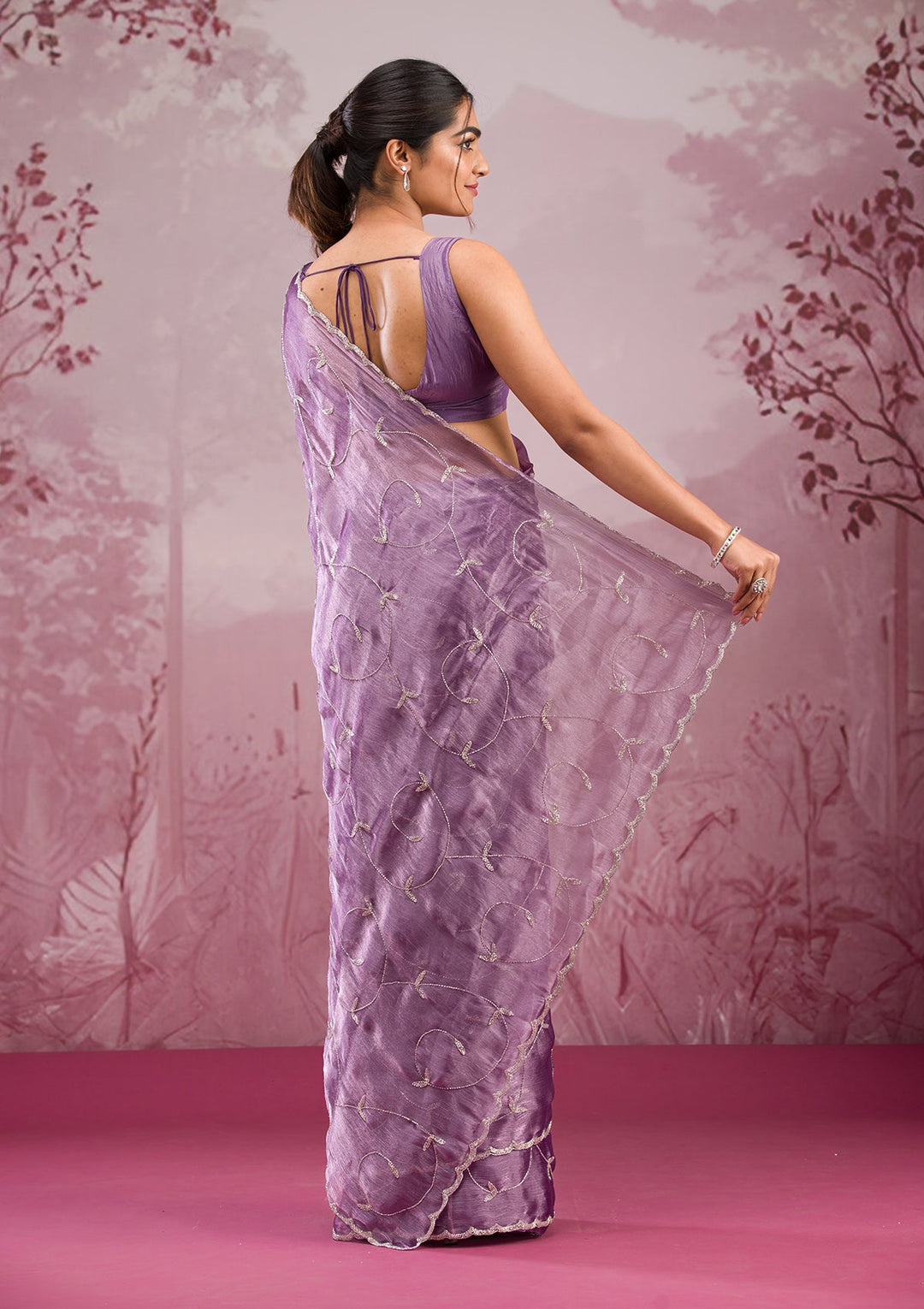 Lavender Cutdana Tissue Saree-Koskii