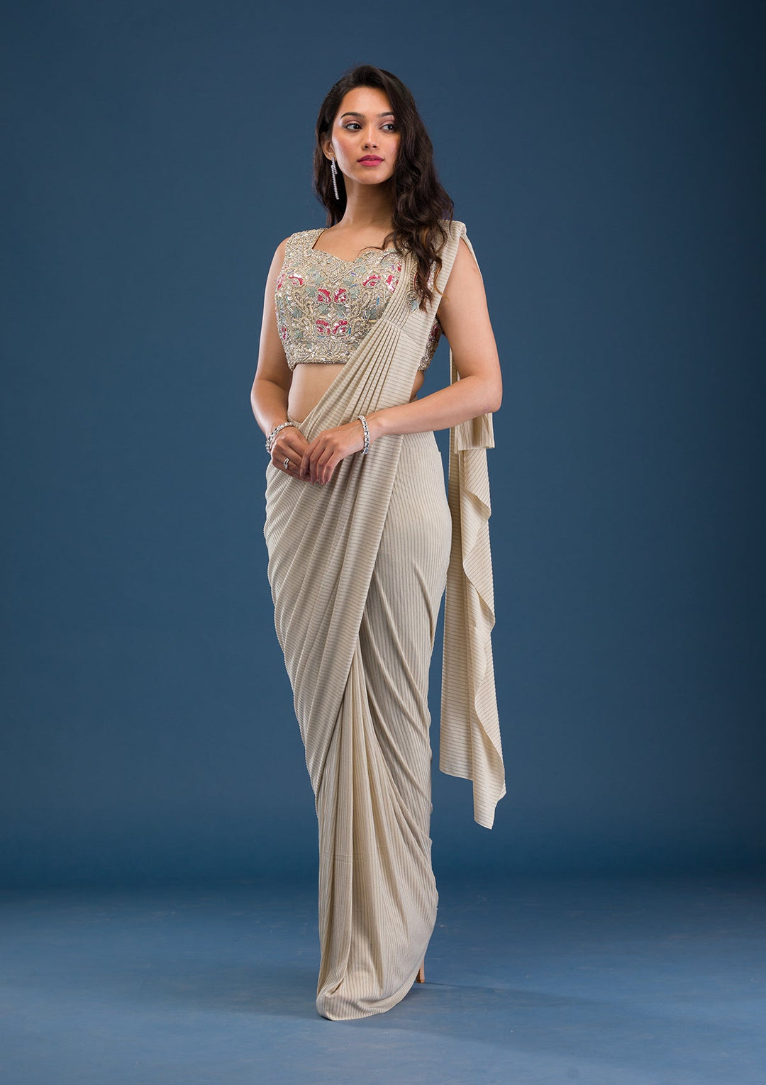 Gold Cutdana Lycra Saree-Koskii