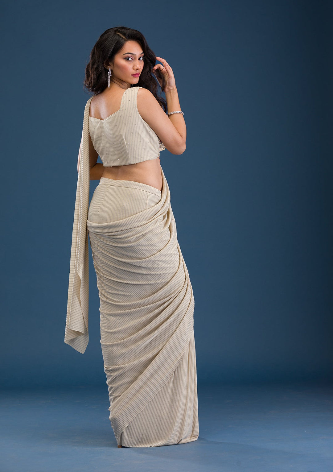 Gold Cutdana Lycra Saree-Koskii