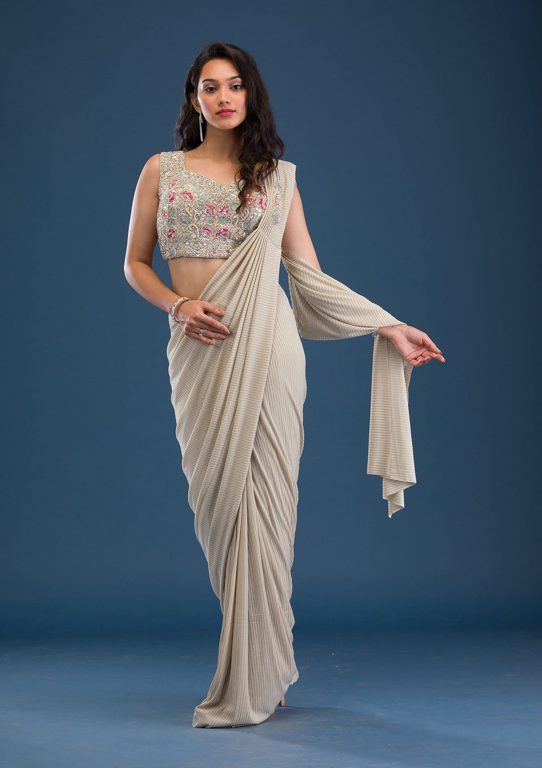 Gold Cutdana Lycra Saree-Koskii