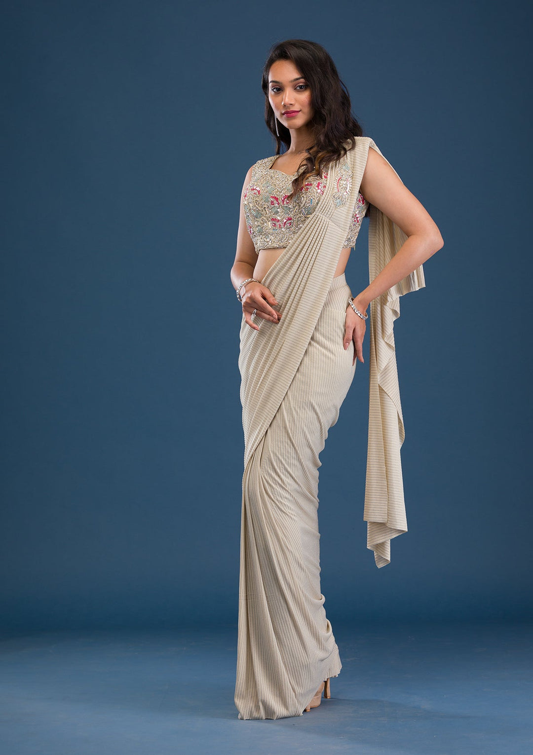 Gold Cutdana Lycra Saree-Koskii