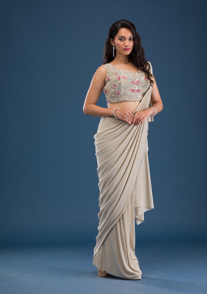 Gold Cutdana Lycra Saree-Koskii