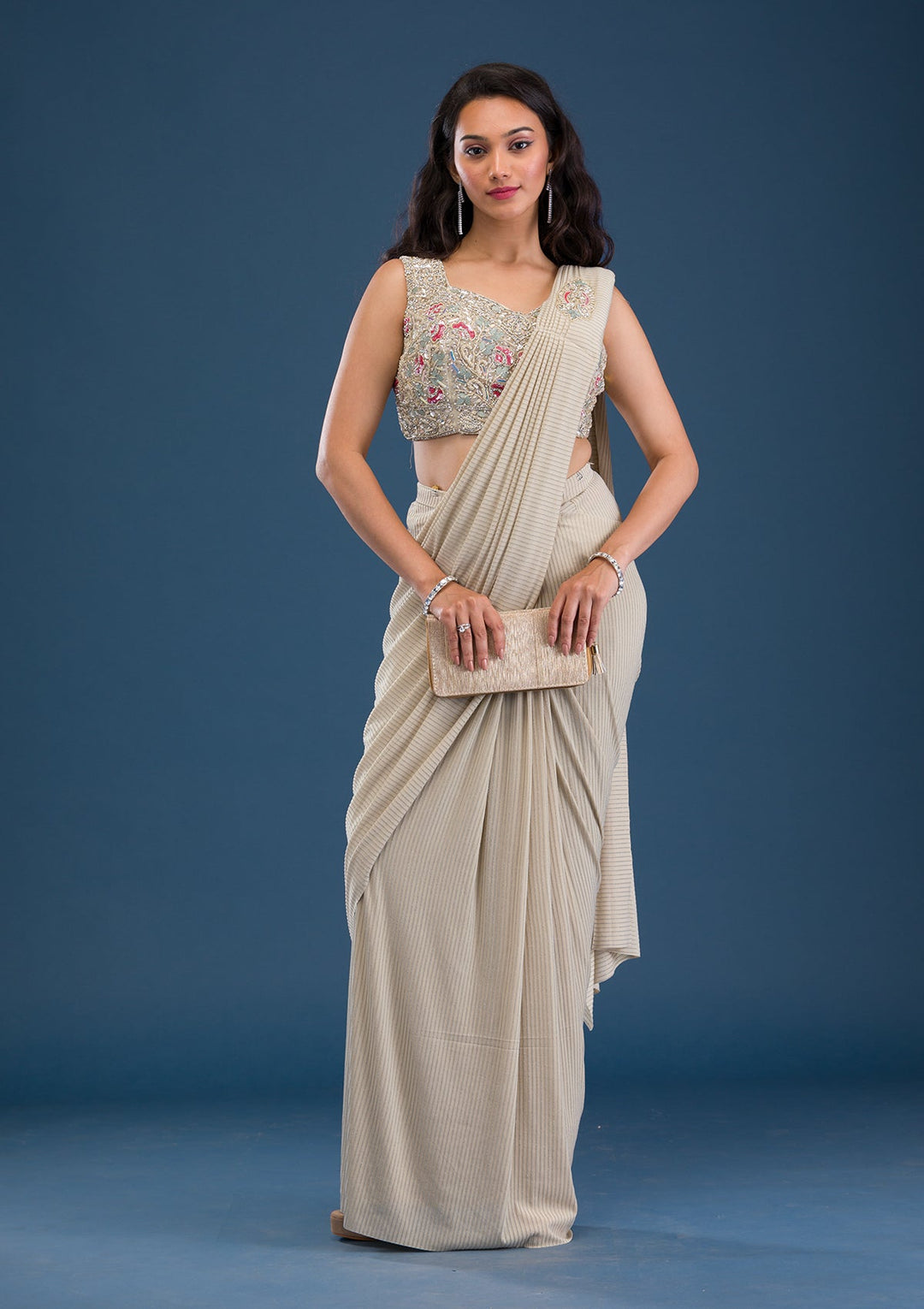 Gold Cutdana Lycra Saree-Koskii