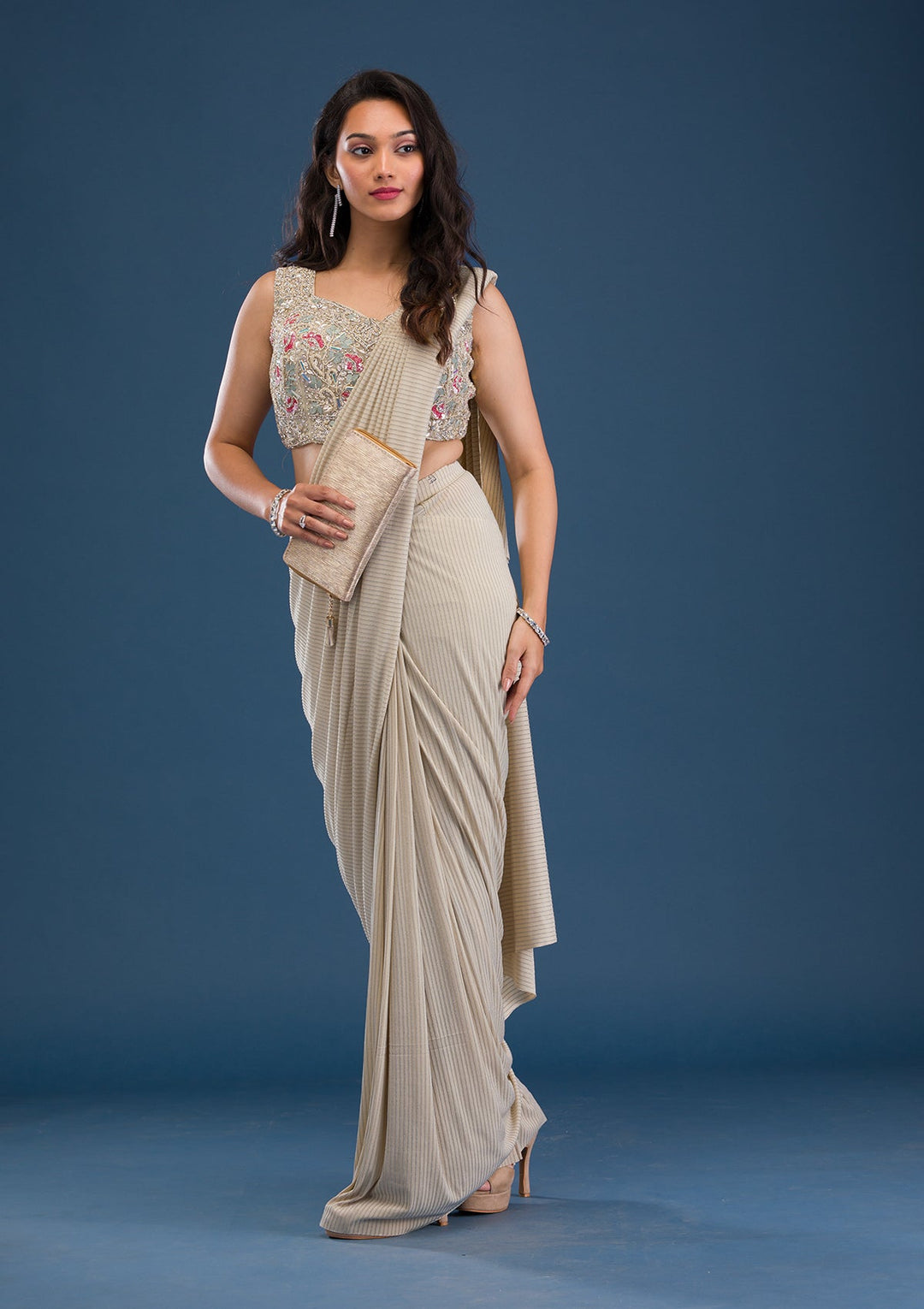 Gold Cutdana Lycra Saree-Koskii