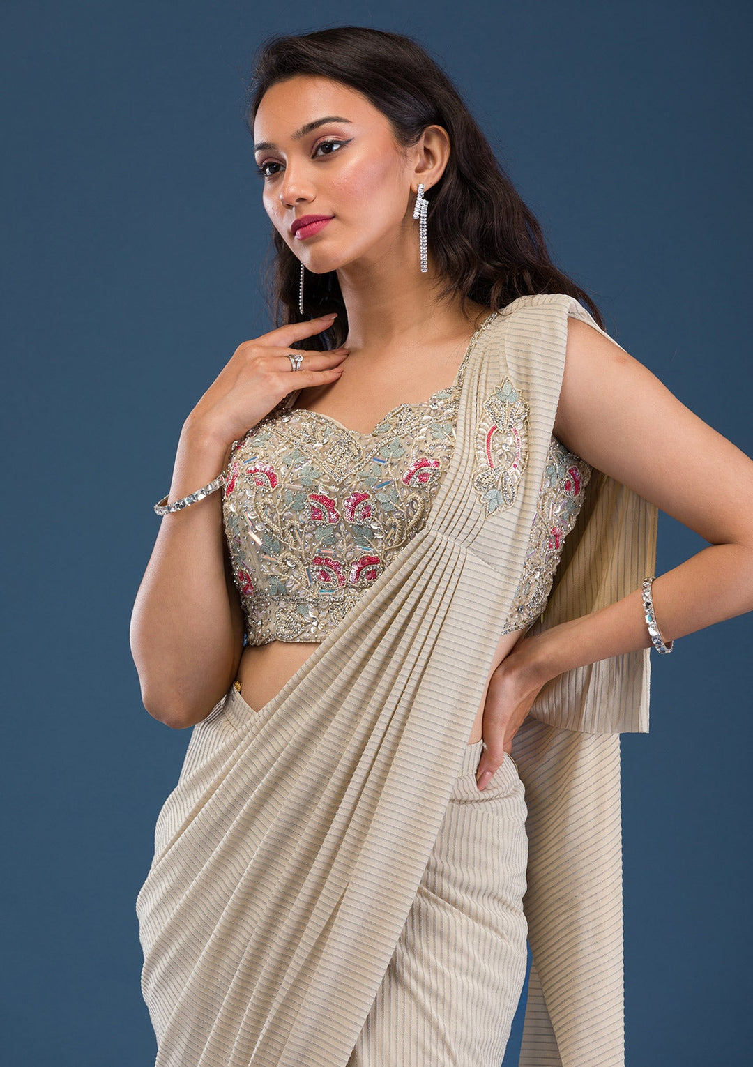 Gold Cutdana Lycra Saree-Koskii