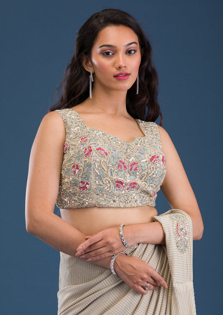 Gold Cutdana Lycra Saree-Koskii