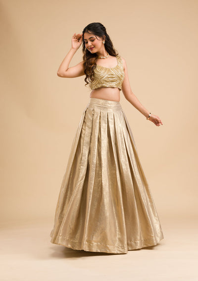 Gold Cutdana Shimmer Readymade Lehenga-Koskii