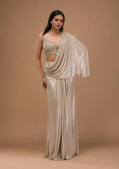 Gold Cutdana Shimmer Saree-Koskii