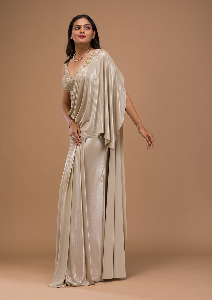 Gold Cutdana Shimmer Saree-Koskii