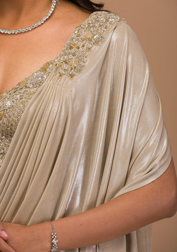 Gold Cutdana Shimmer Saree-Koskii