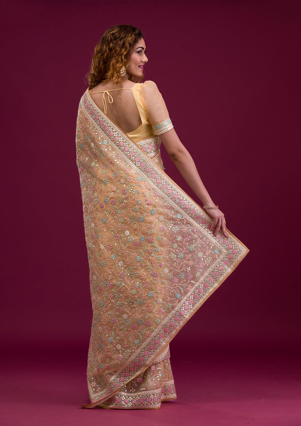 Gold Gotapatti Shimmer Georgette Saree-Koskii