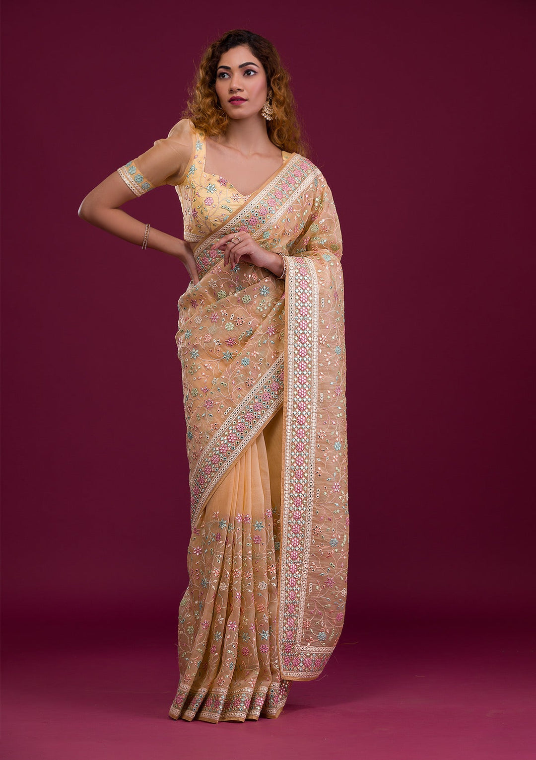 Gold Gotapatti Shimmer Georgette Saree-Koskii