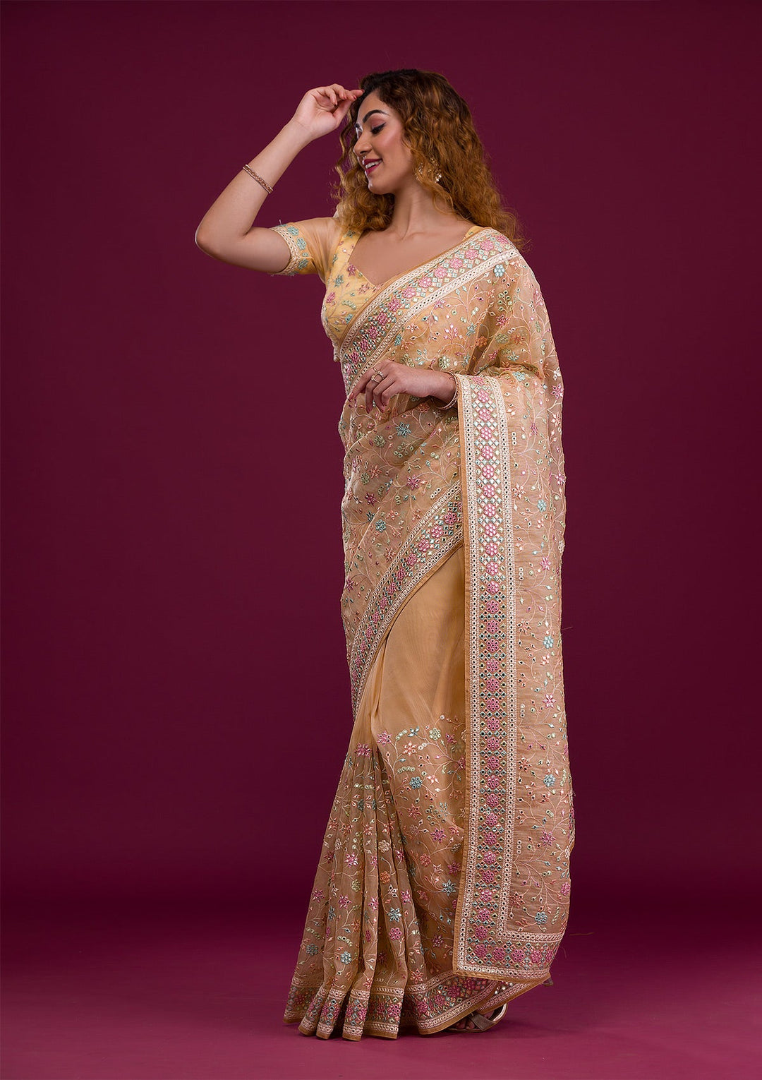 Gold Gotapatti Shimmer Georgette Saree-Koskii