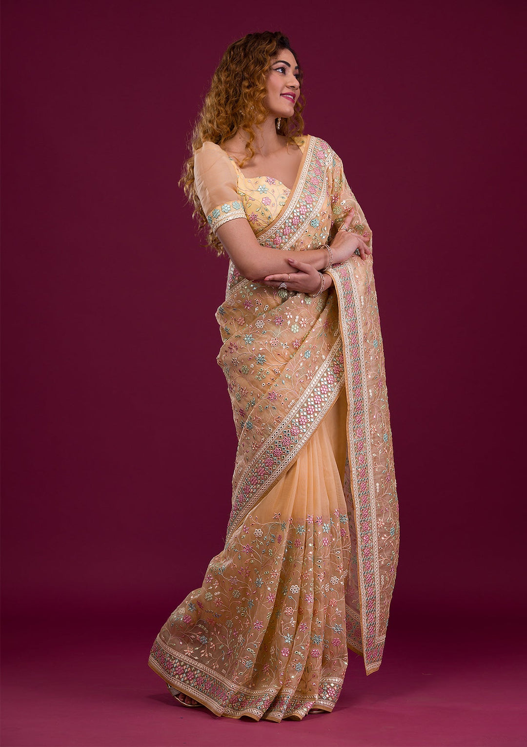 Gold Gotapatti Shimmer Georgette Saree-Koskii