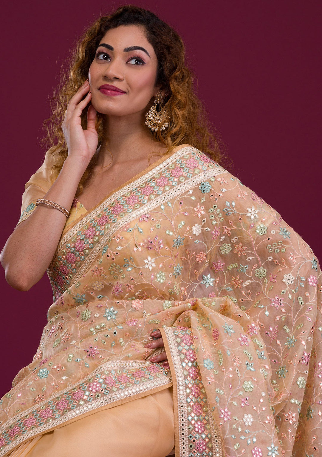 Gold Gotapatti Shimmer Georgette Saree-Koskii
