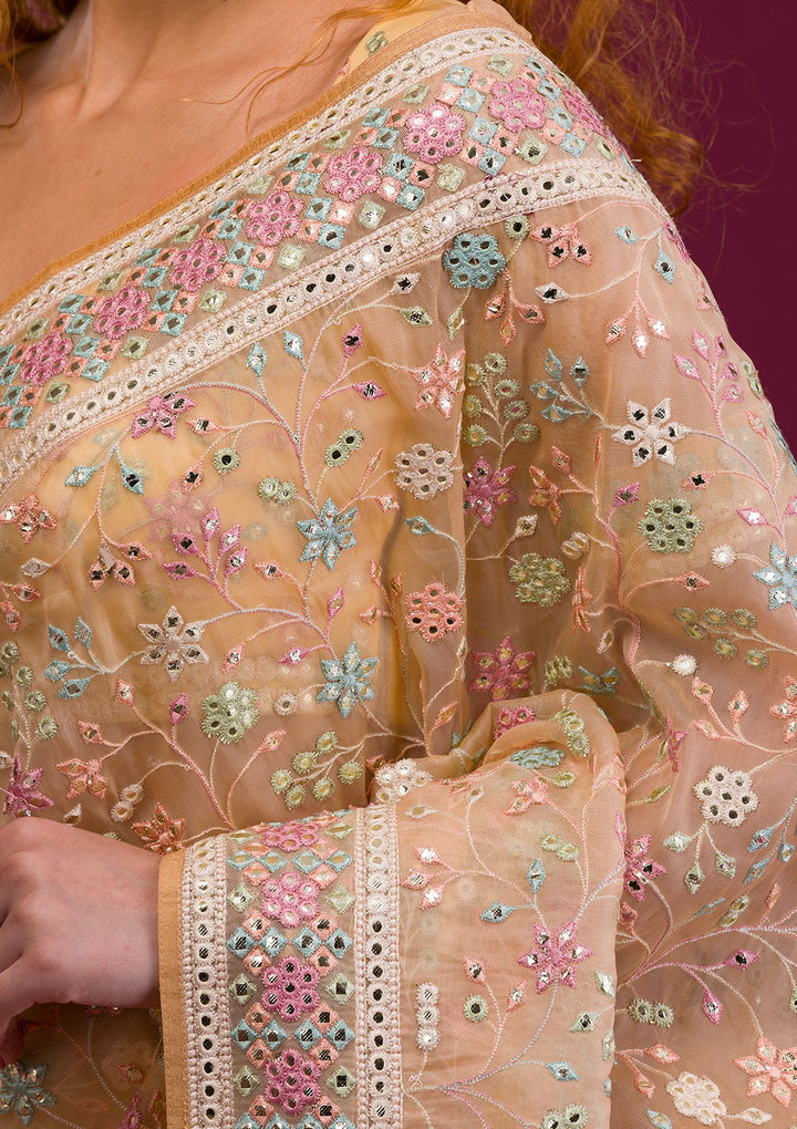 Gold Gotapatti Shimmer Georgette Saree-Koskii