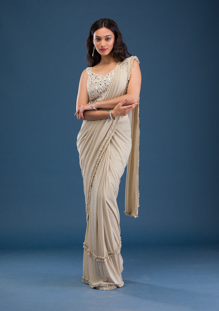 Gold Mirrorwork Lycra Saree-Koskii