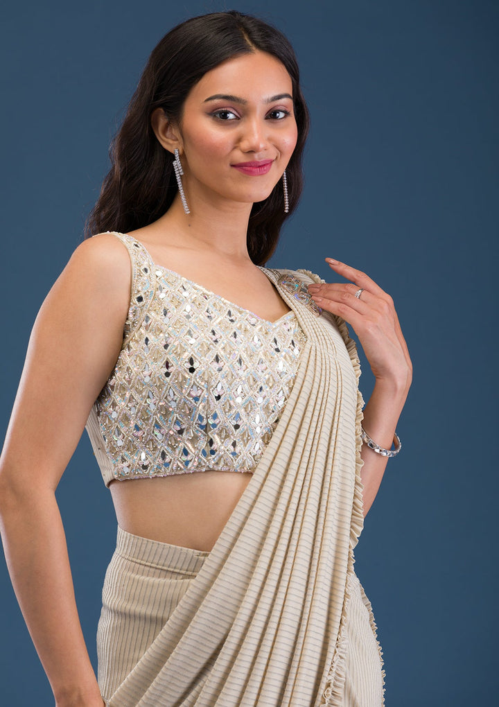 Gold Mirrorwork Lycra Saree-Koskii