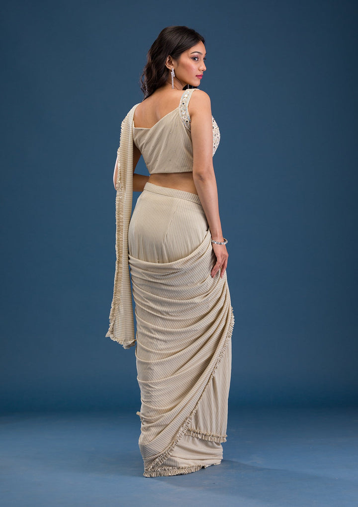 Gold Mirrorwork Lycra Saree-Koskii
