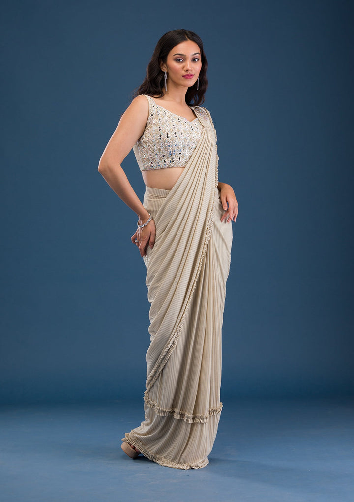 Gold Mirrorwork Lycra Saree-Koskii