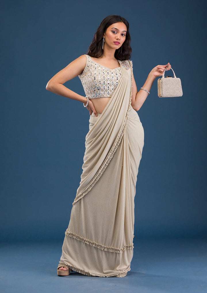 Gold Mirrorwork Lycra Saree-Koskii