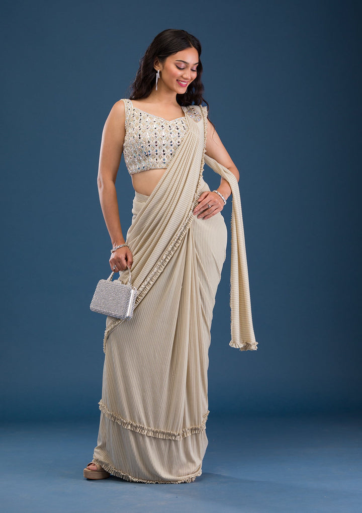 Gold Mirrorwork Lycra Saree-Koskii