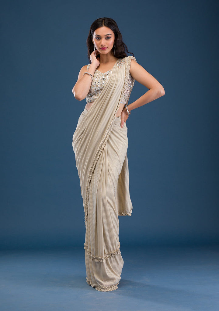 Gold Mirrorwork Lycra Saree-Koskii