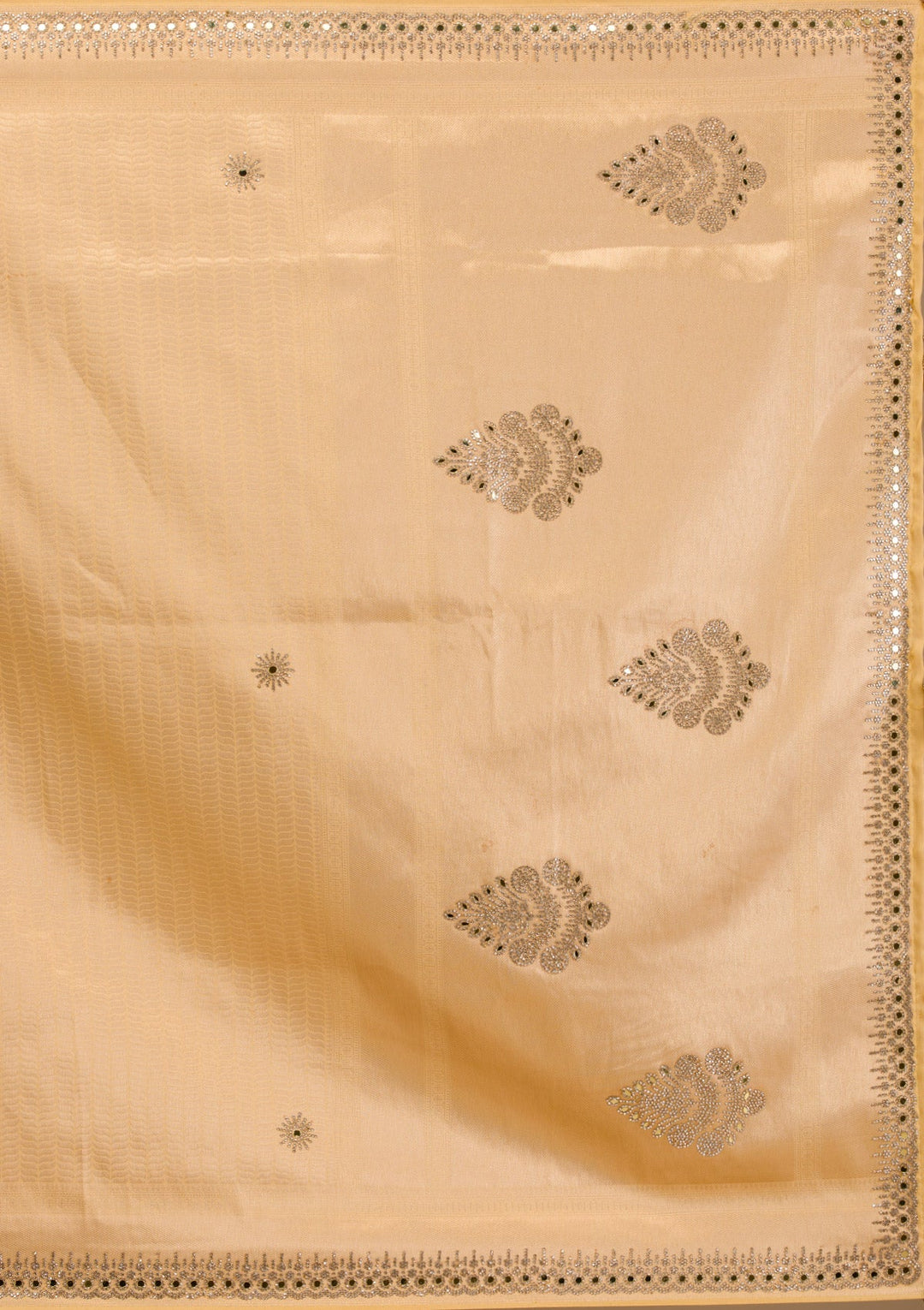 Gold Mirrorwork Soft Silk Saree-Koskii